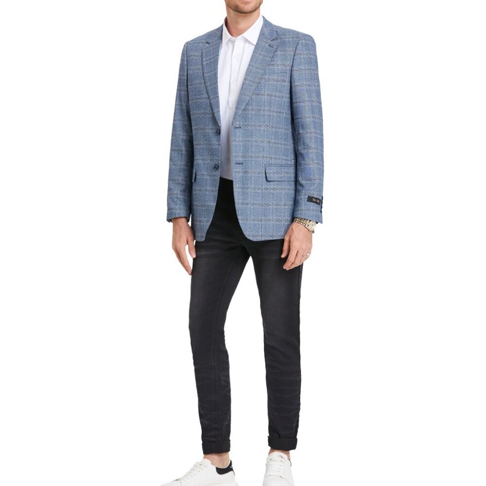 Blue Glen Plaid Notch Lapel Men's Jacket